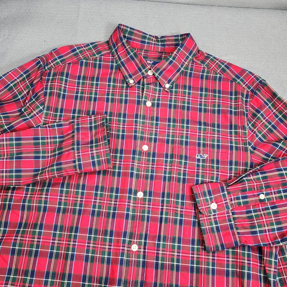 Vineyard Vines Button Down Shirt Red Plaid Stretch Mens Large L